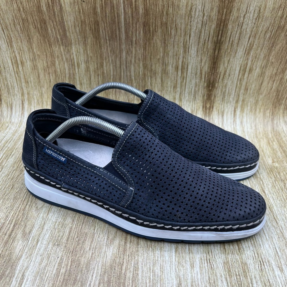 Mephisto Hadrian Perf Leather Men's Size 9.5 Slip On Loafers Navy‎ Blue Stitch